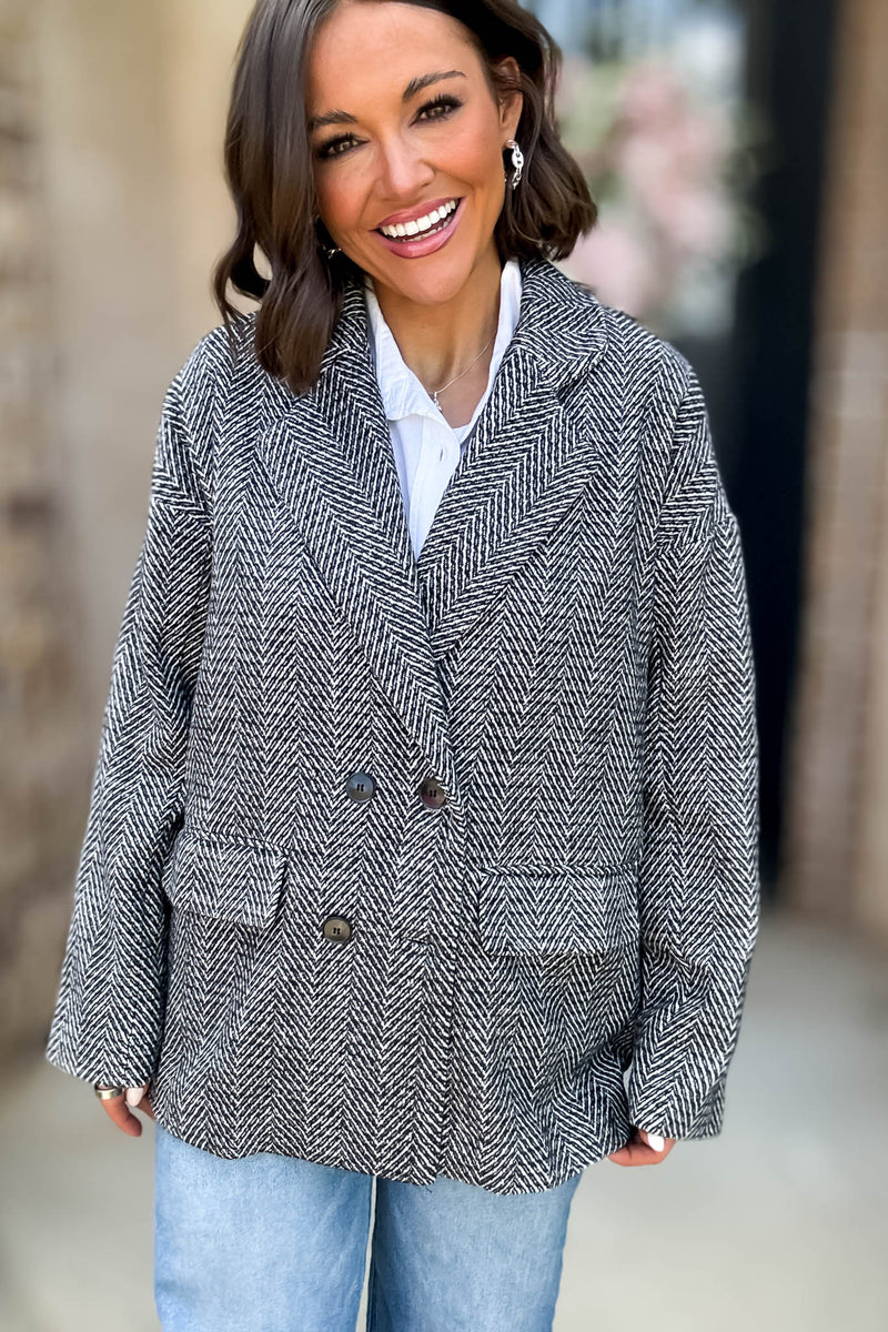 Herringbone Double Breasted Thick Jacket