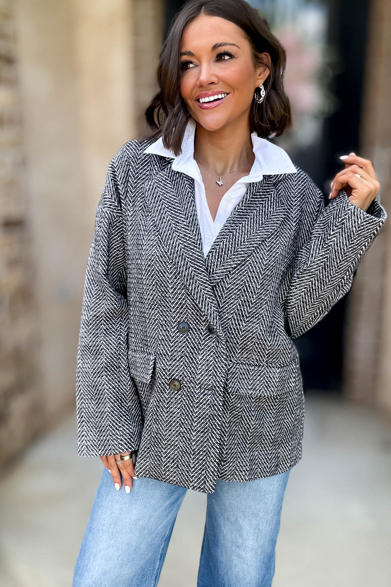Herringbone Double Breasted Thick Jacket