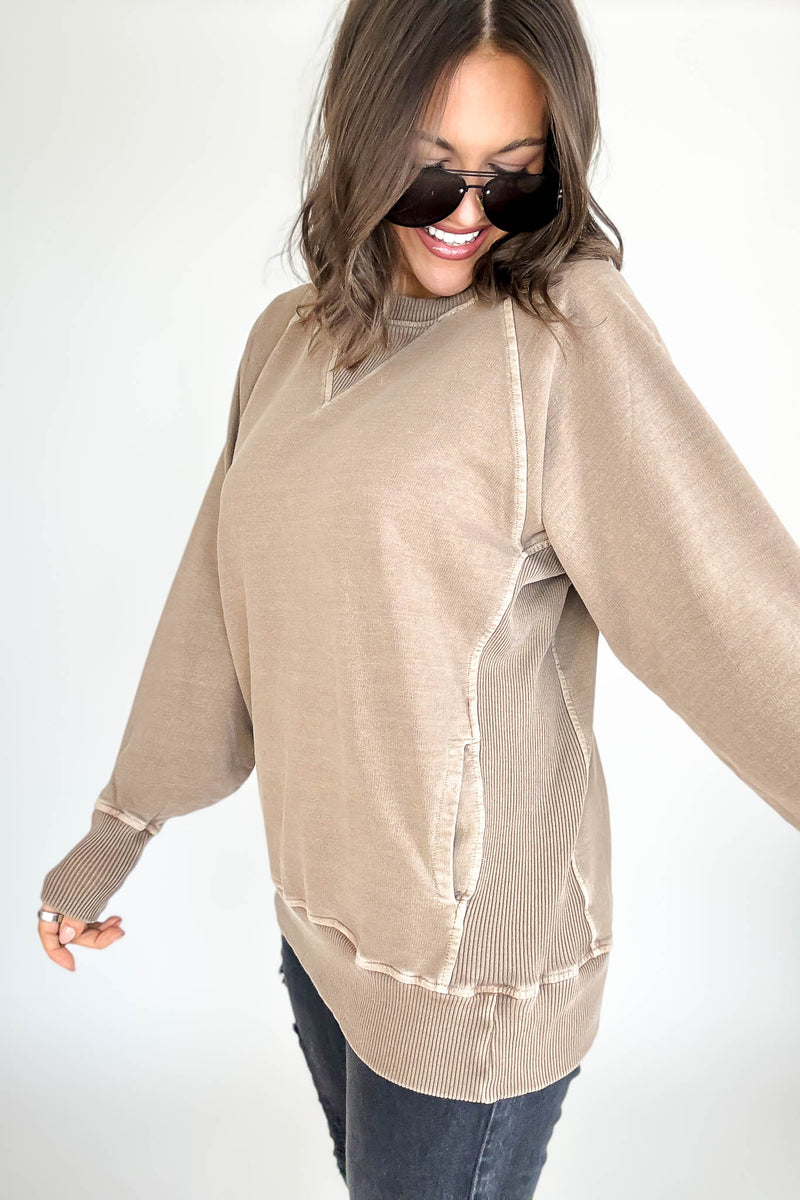 Stella Steal Mocha Pigment Dyed French Terry Pullover With Pockets (NO RESTOCK)