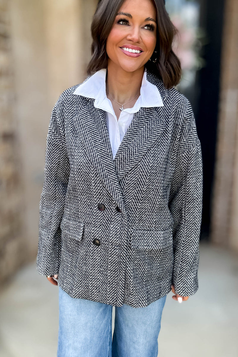 Herringbone Double Breasted Thick Jacket