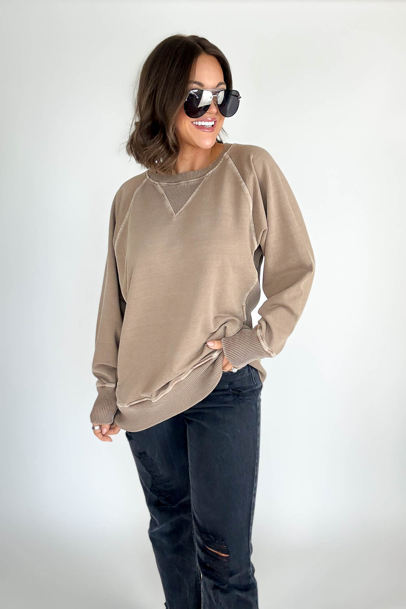 Stella Steal Mocha Pigment Dyed French Terry Pullover With Pockets (NO RESTOCK)