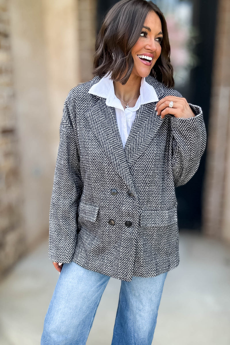 Herringbone Double Breasted Thick Jacket