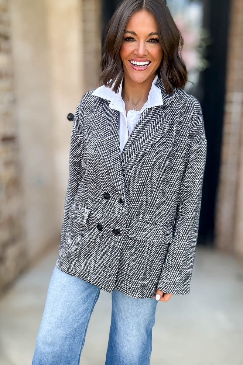 Herringbone Double Breasted Thick Jacket