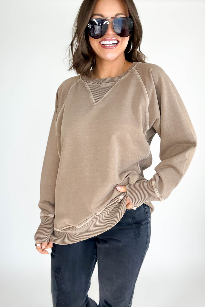 Stella Steal Mocha Pigment Dyed French Terry Pullover With Pockets (NO RESTOCK)