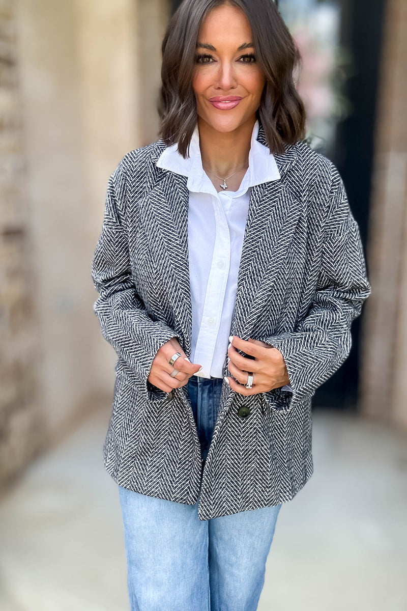 Herringbone Double Breasted Thick Jacket
