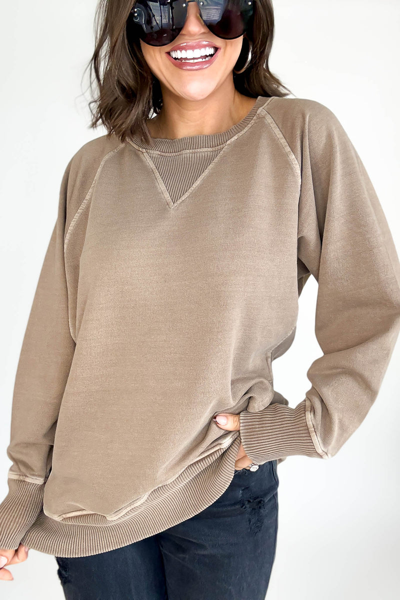 Stella Steal Mocha Pigment Dyed French Terry Pullover With Pockets (NO RESTOCK)