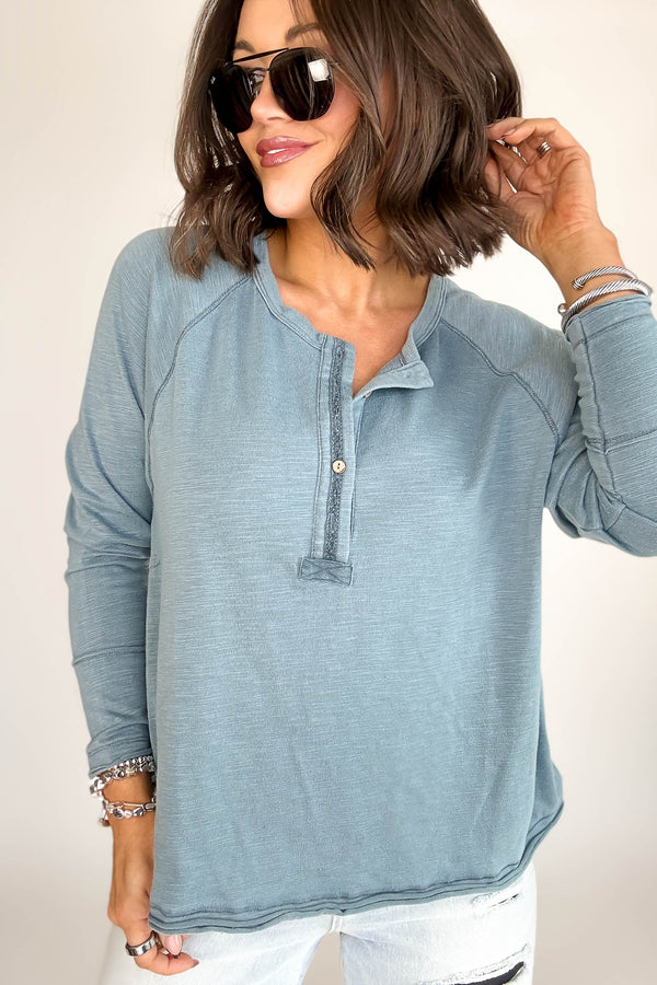 Chambray Garment Dye Raglan Sleeve Henley