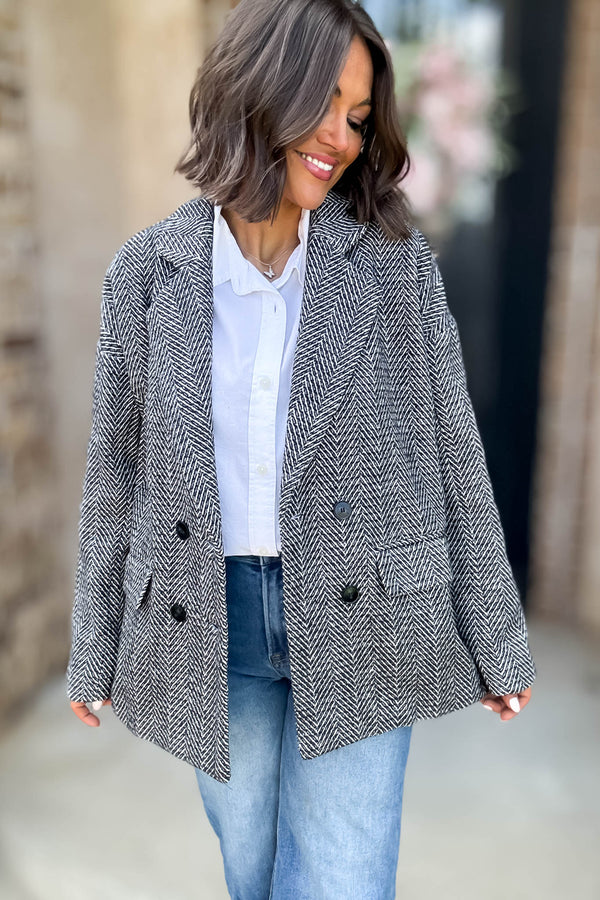 Herringbone Double Breasted Thick Jacket