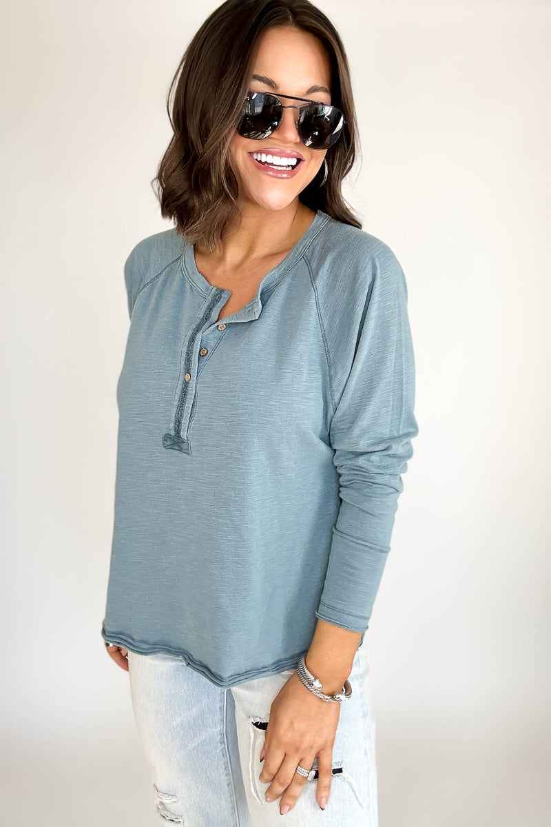 Chambray Garment Dye Raglan Sleeve Henley