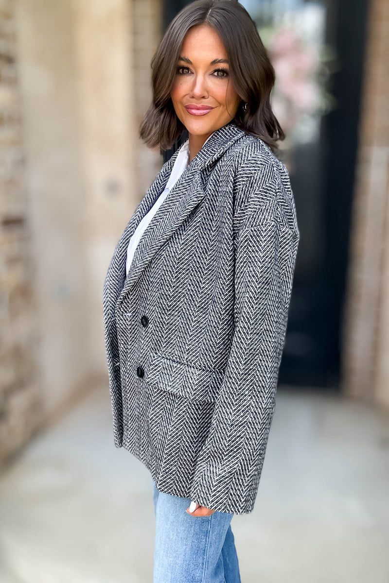 Herringbone Double Breasted Thick Jacket