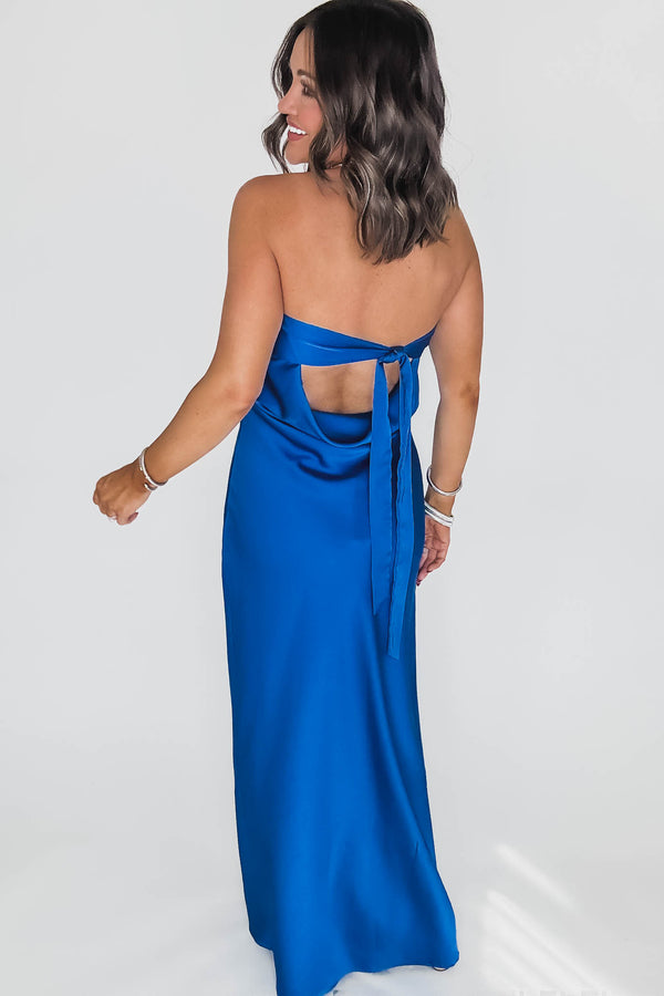Royal Tie Back Chest Cowl Back Dress