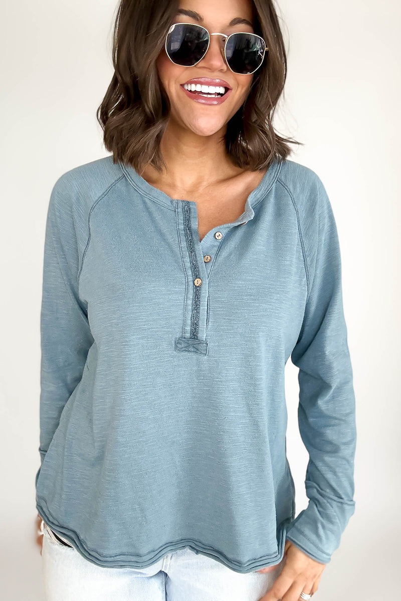 Chambray Garment Dye Raglan Sleeve Henley