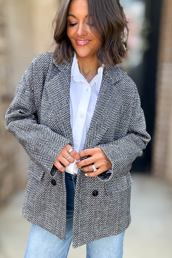 Herringbone Double Breasted Thick Jacket