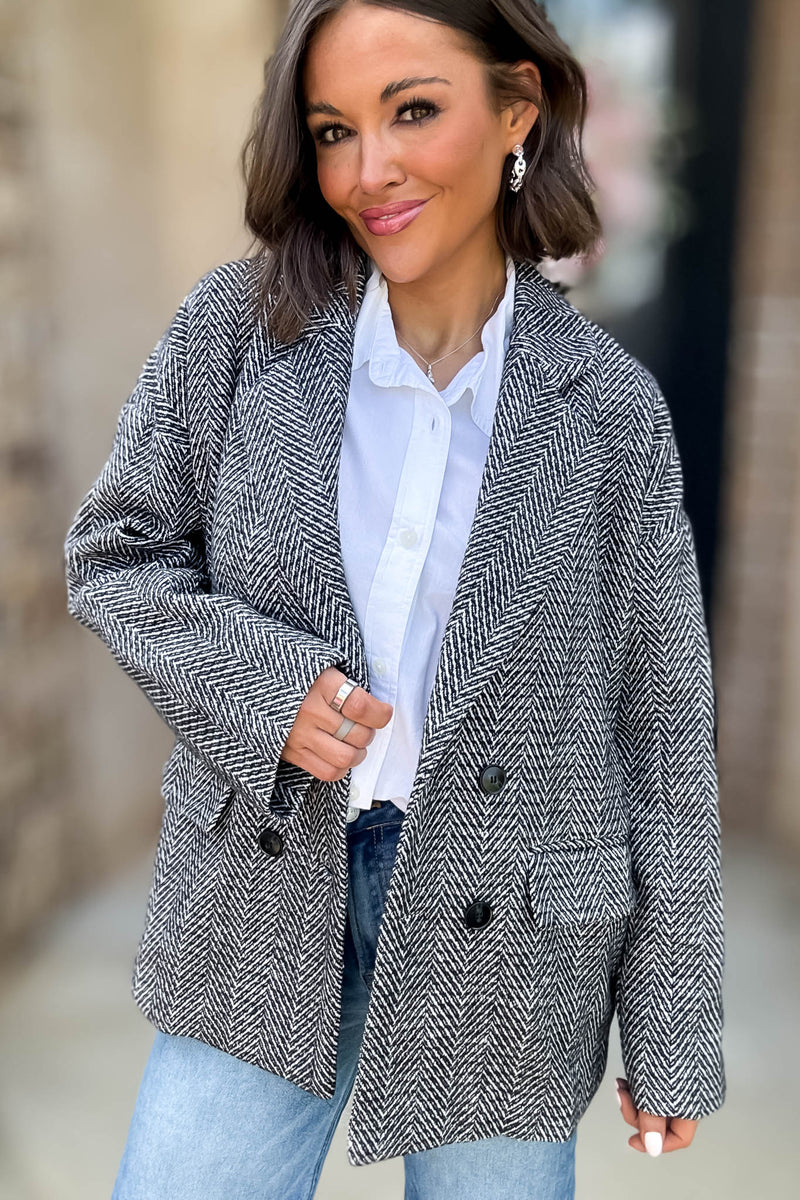 Herringbone Double Breasted Thick Jacket
