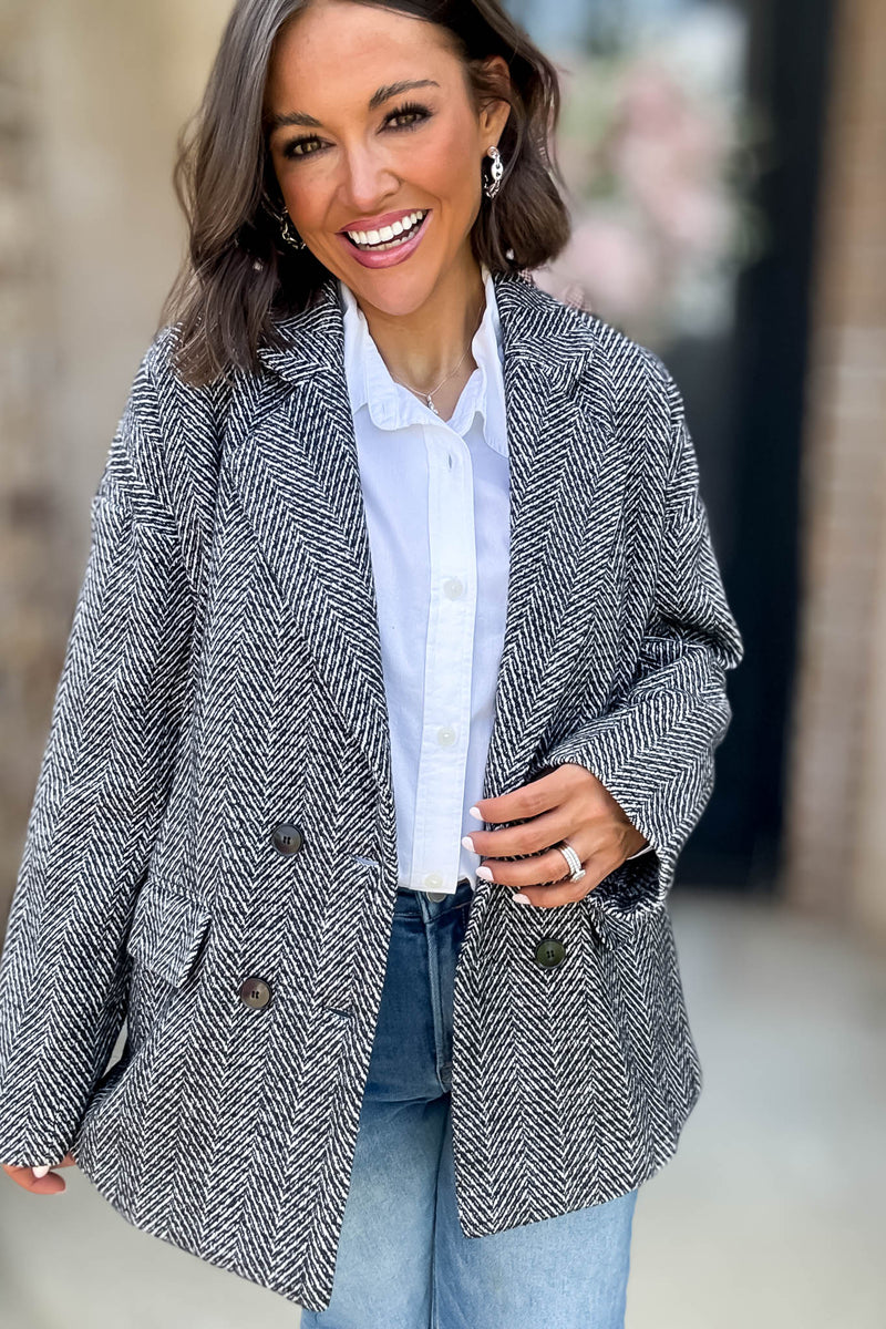 Herringbone Double Breasted Thick Jacket