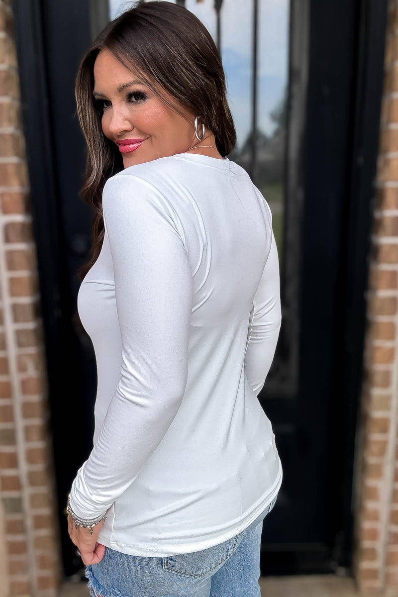 Best Ever Off White Layering Long Sleeve V Neck Butter Soft Top