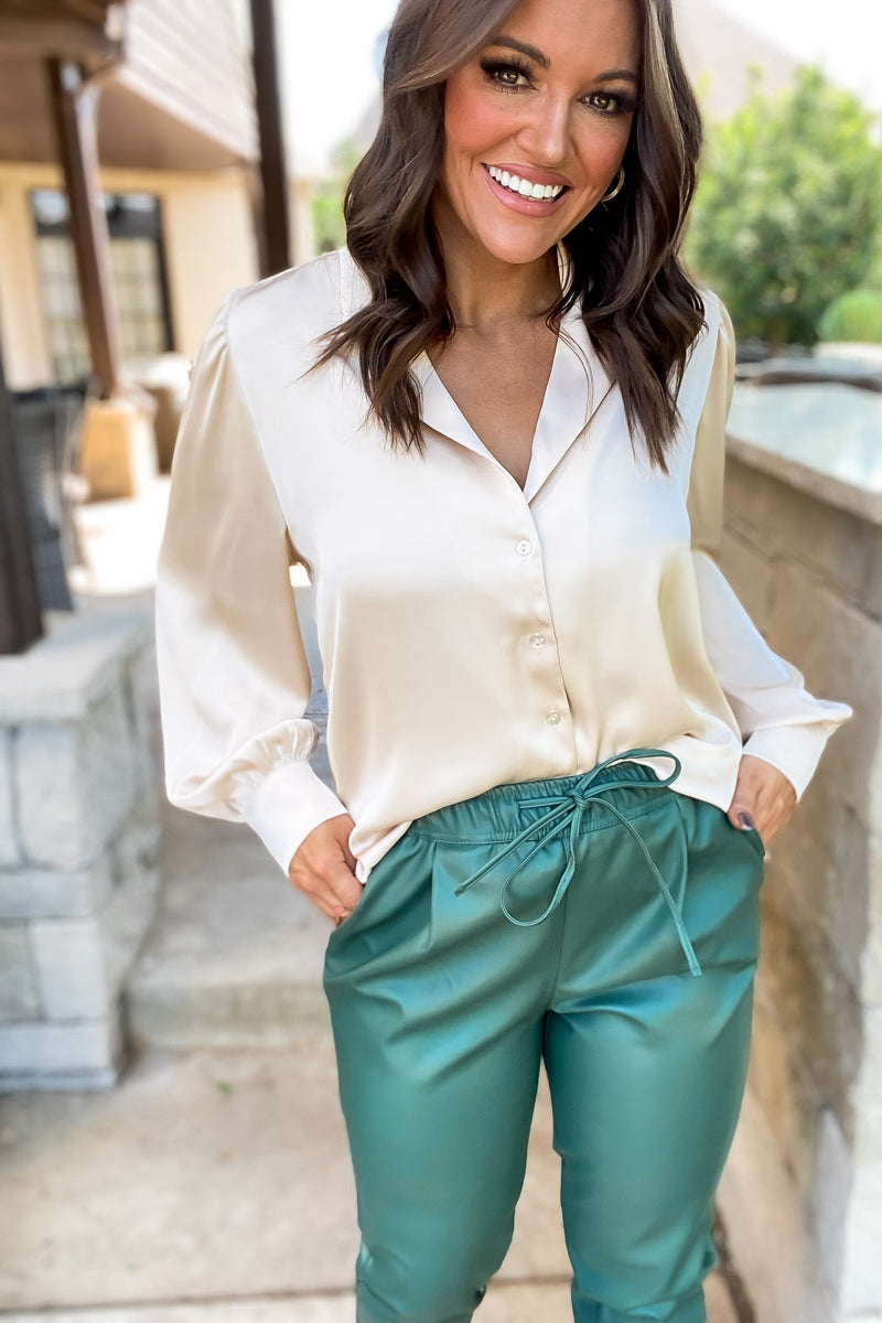 Champagne Anyone Satin Open Notched Collar Neck Top