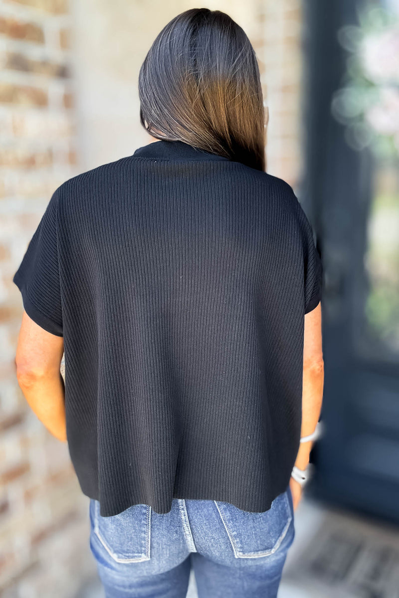 Everywhere Black Mock Neck Short Sleeve Boxy Sweater