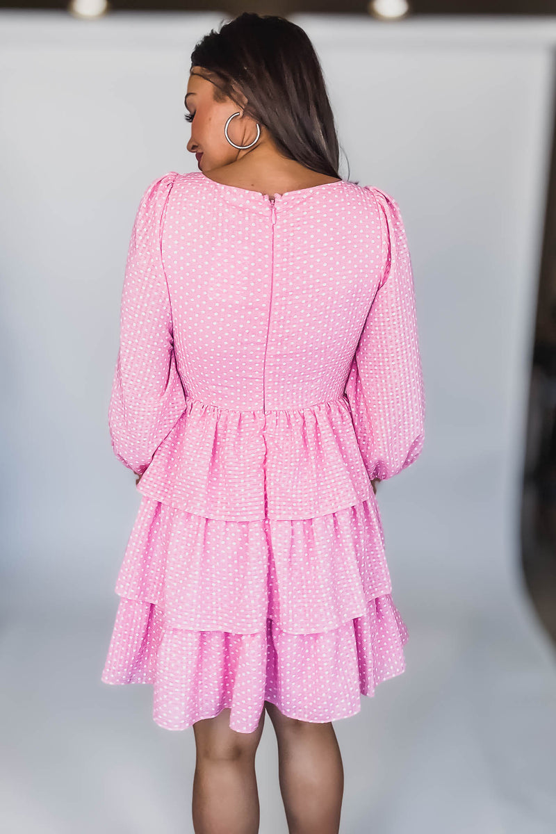 SQUARE NECK POLKA DOTS TIERED RUFFLE MINI DRESS