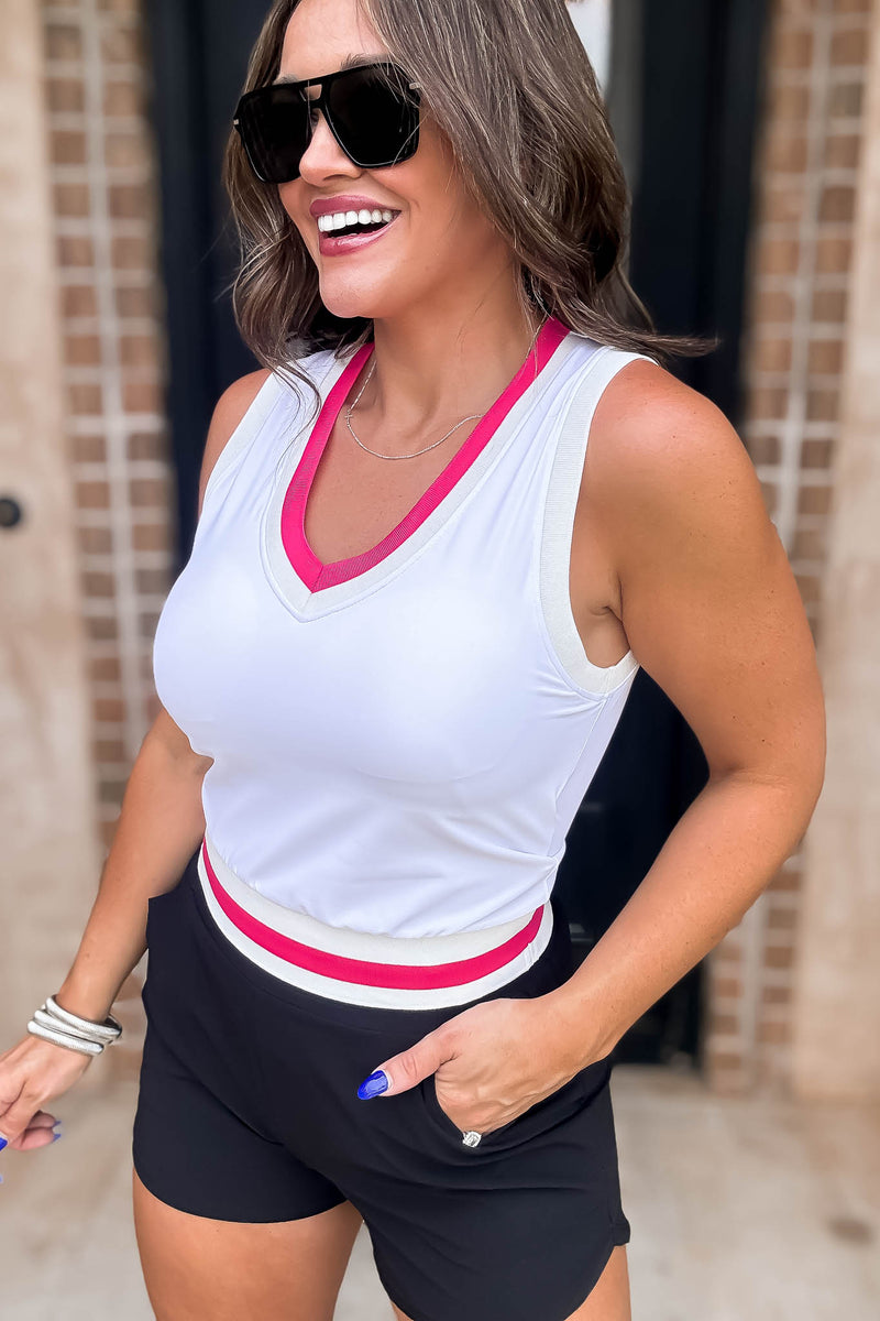Mono B Hot Pink Color Block Active Tank Top