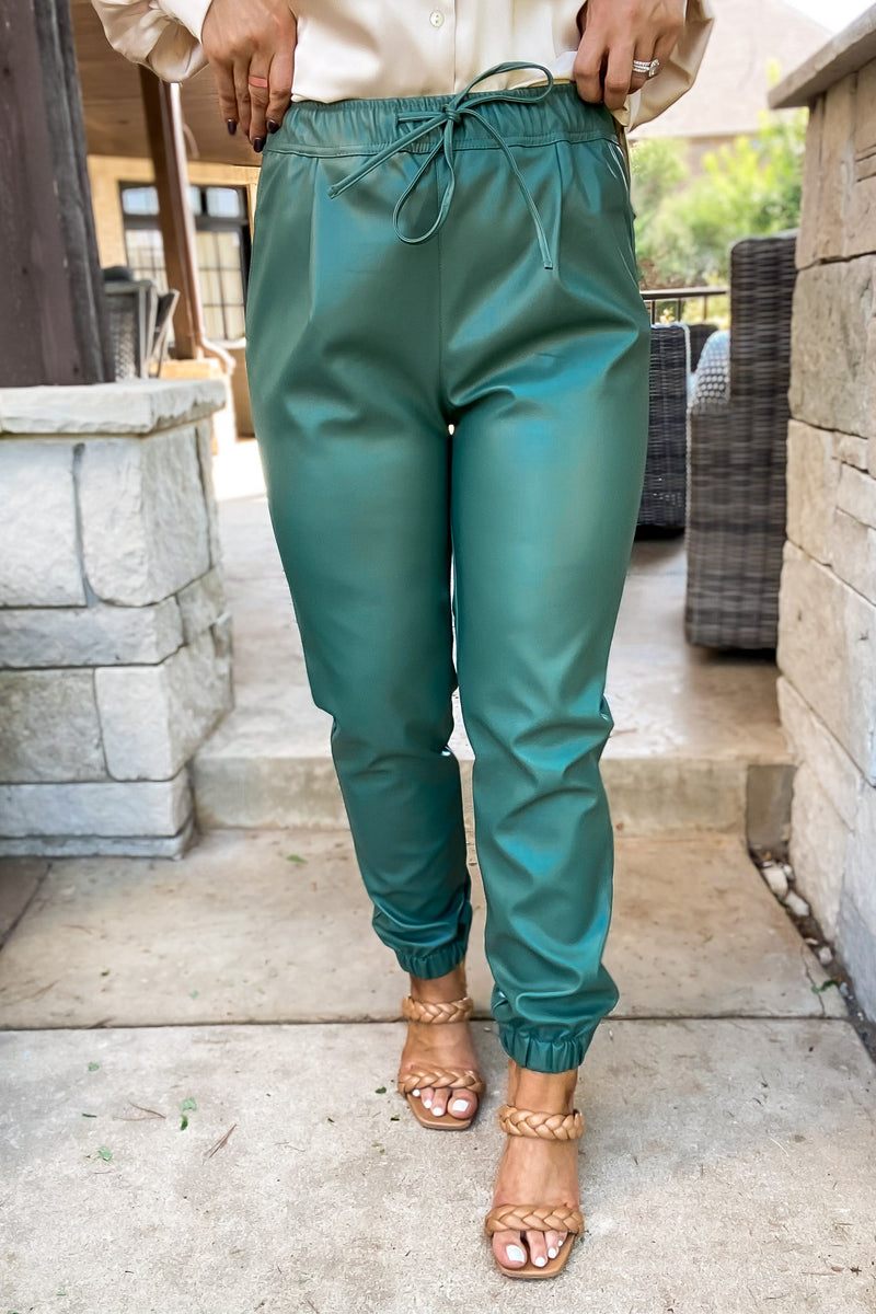 Be True To You Green Stone Faux Leather Jogger Pants