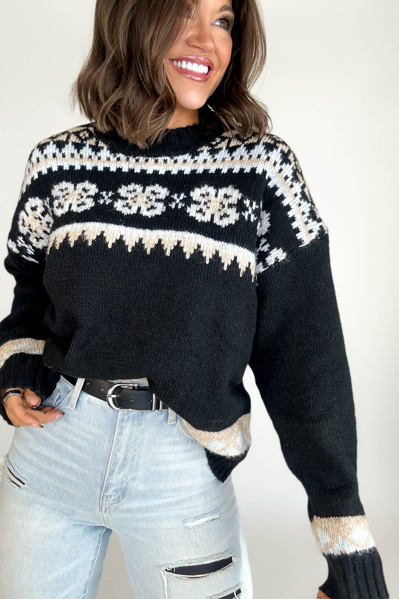 Black Fair Aisle Crewneck Knitted Sweater