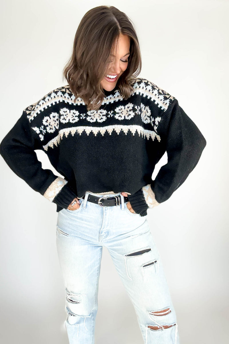 Black Fair Aisle Crewneck Knitted Sweater