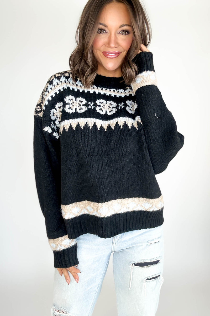 Black Fair Aisle Crewneck Knitted Sweater