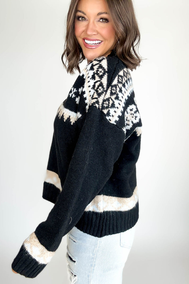 Black Fair Aisle Crewneck Knitted Sweater
