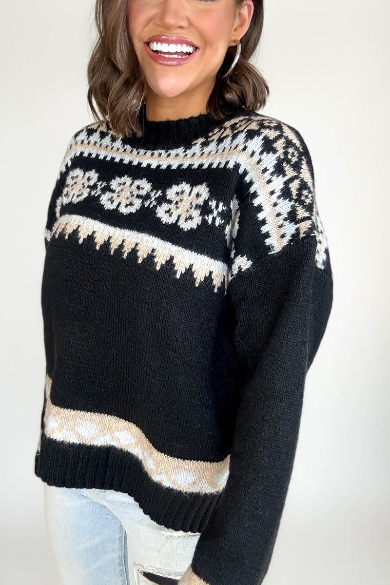 Black Fair Aisle Crewneck Knitted Sweater