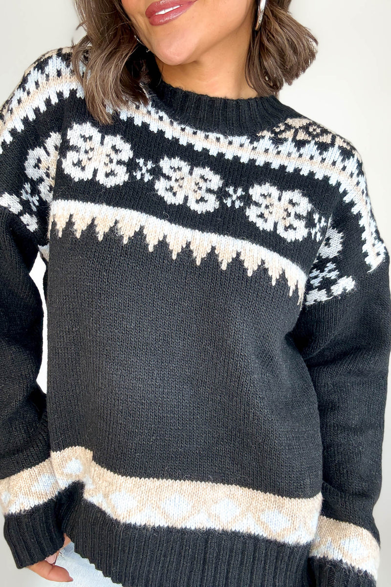 Black Fair Aisle Crewneck Knitted Sweater