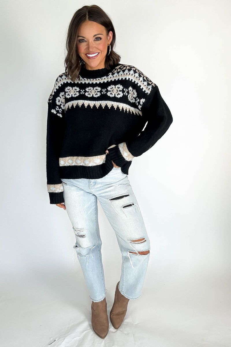Black Fair Aisle Crewneck Knitted Sweater