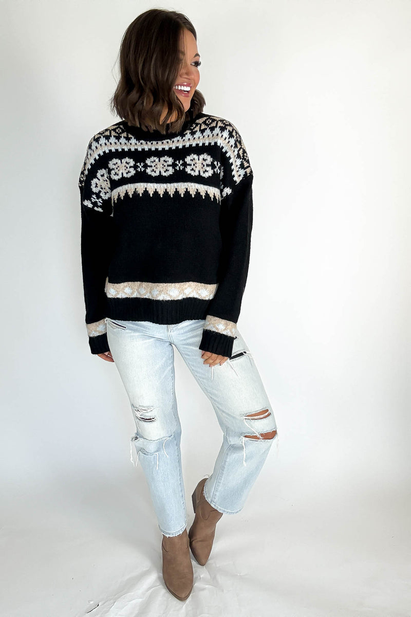 Black Fair Aisle Crewneck Knitted Sweater
