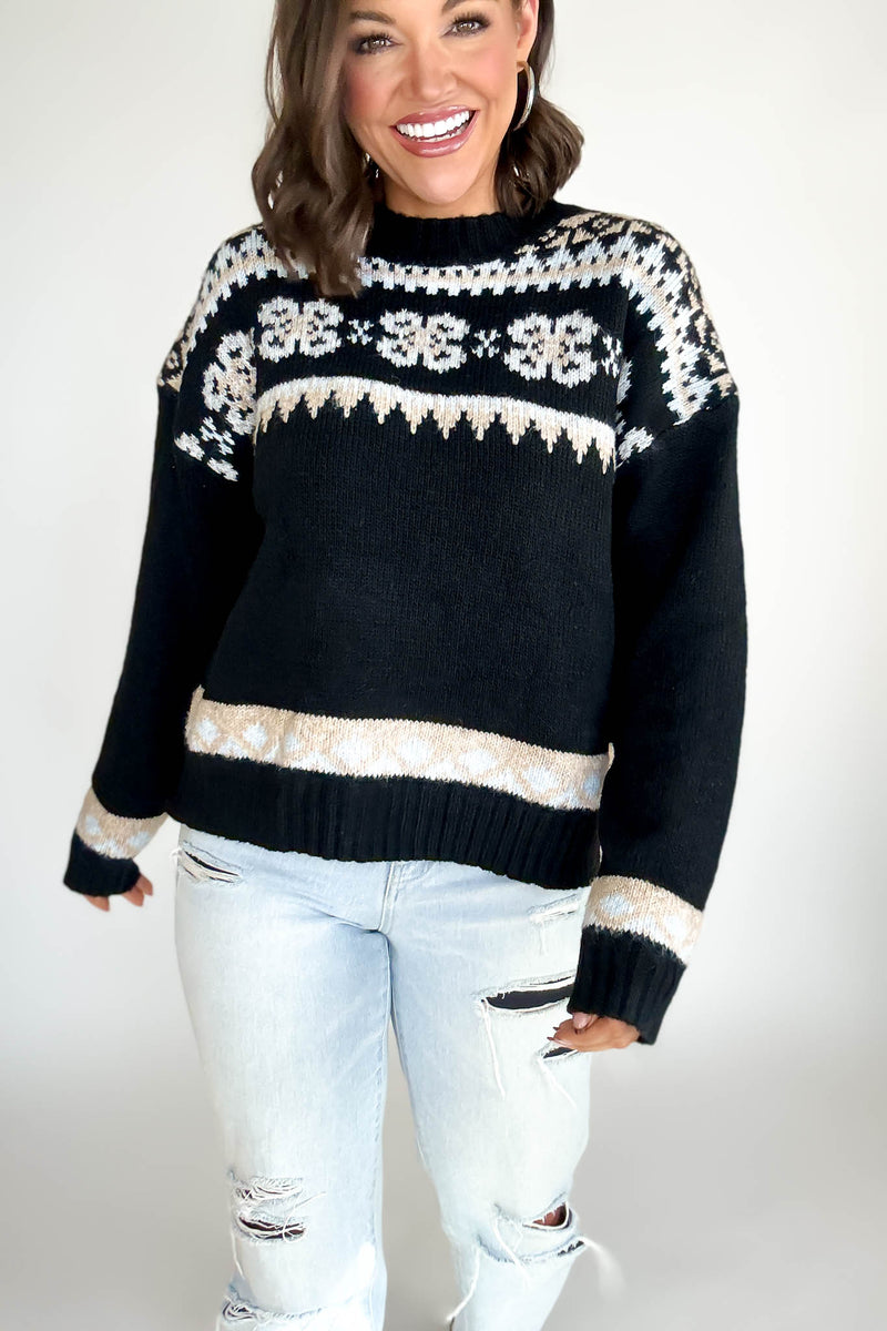 Black Fair Aisle Crewneck Knitted Sweater