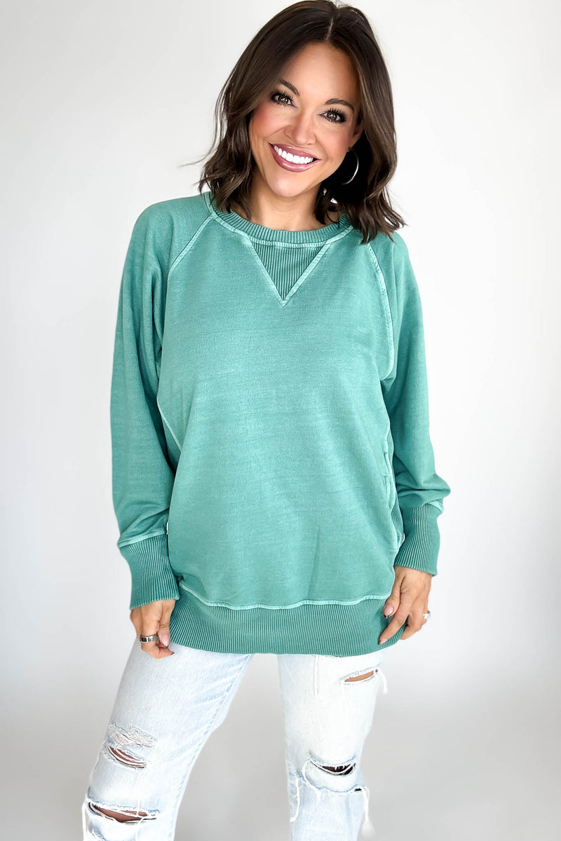 Stella Steal Dark Green Pigment Dyed French Terry Pullover With Pockets (NO RESTOCK)