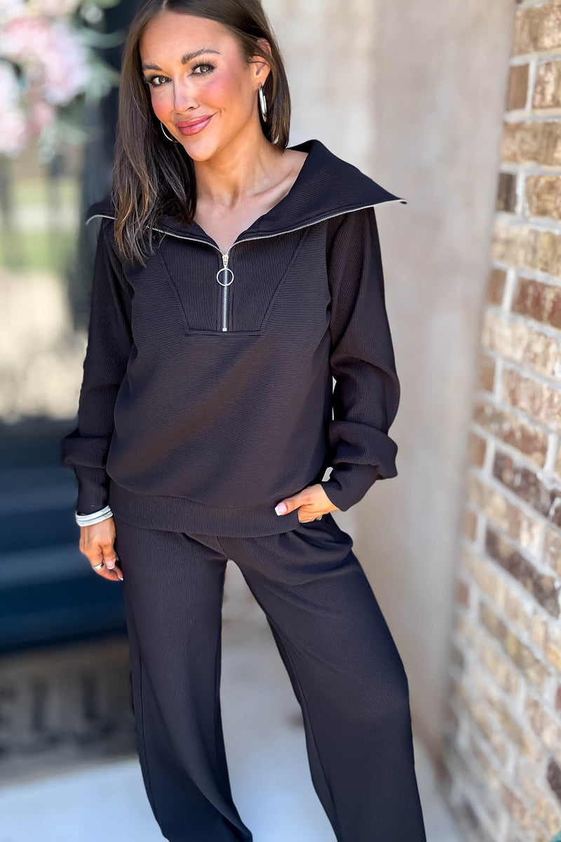 Accolade Black Ribbed High Neck Half Zip Pullover