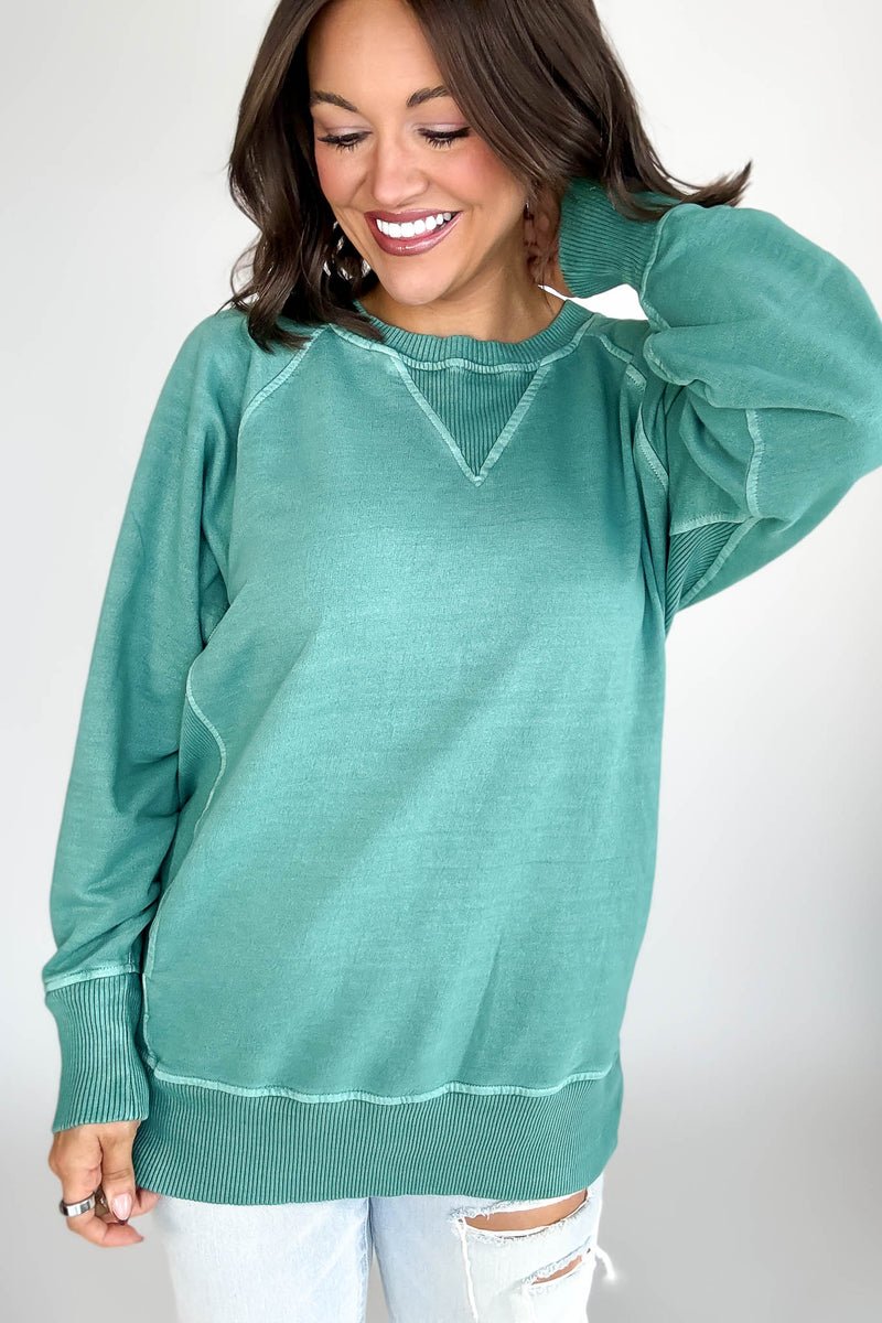 Stella Steal Dark Green Pigment Dyed French Terry Pullover With Pockets (NO RESTOCK)