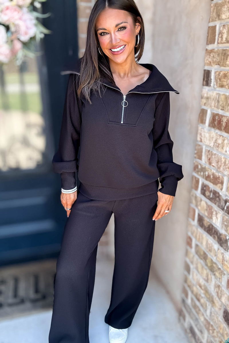 Accolade Black Ribbed High Neck Half Zip Pullover