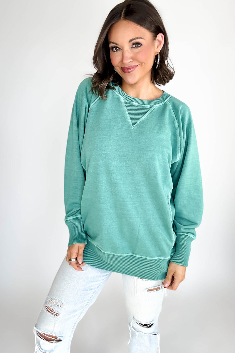 Stella Steal Dark Green Pigment Dyed French Terry Pullover With Pockets (NO RESTOCK)