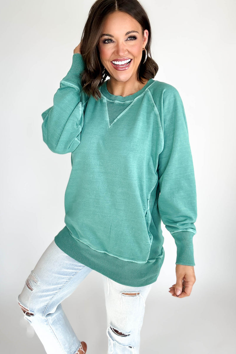 Stella Steal Dark Green Pigment Dyed French Terry Pullover With Pockets (NO RESTOCK)
