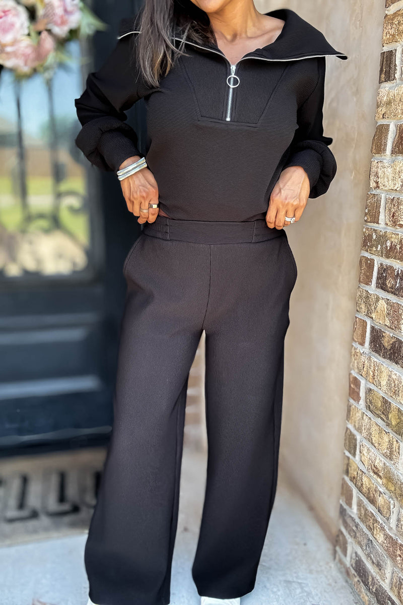 Accolade Black Ribbed High Pants
