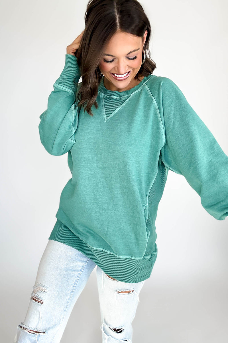 Stella Steal Dark Green Pigment Dyed French Terry Pullover With Pockets (NO RESTOCK)