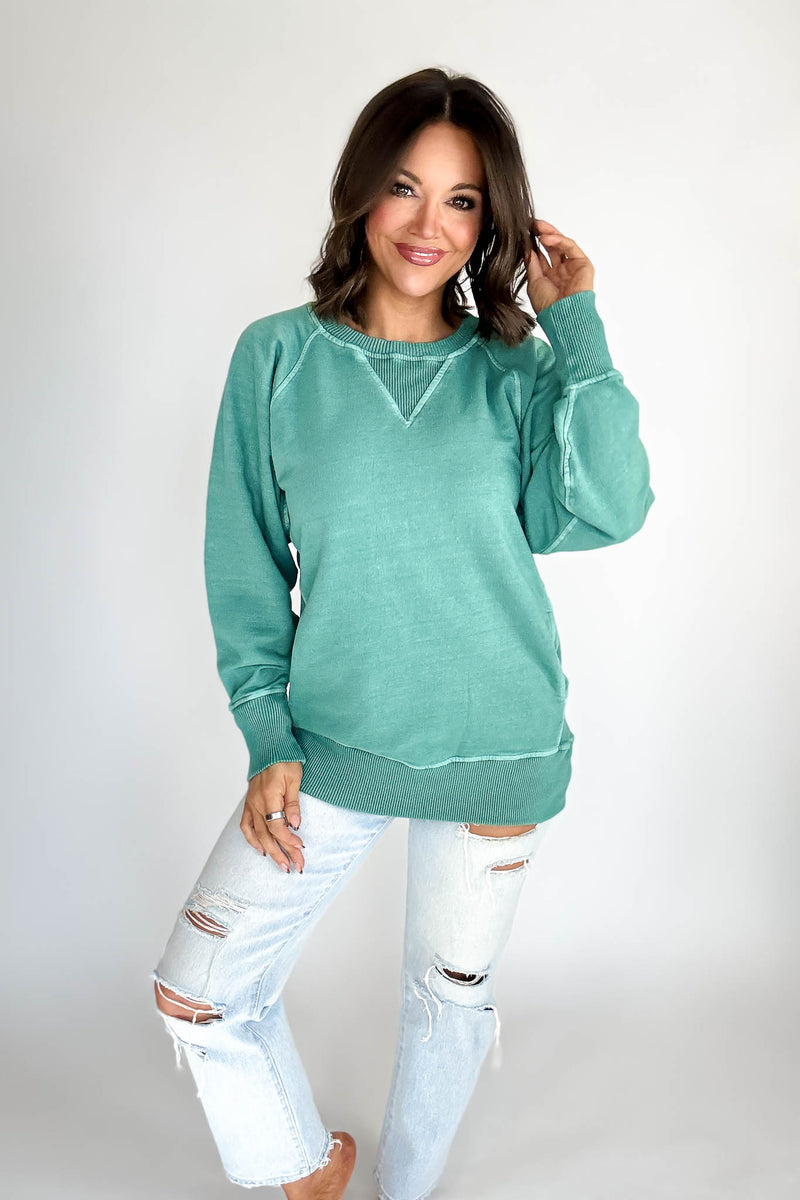 Stella Steal Dark Green Pigment Dyed French Terry Pullover With Pockets (NO RESTOCK)