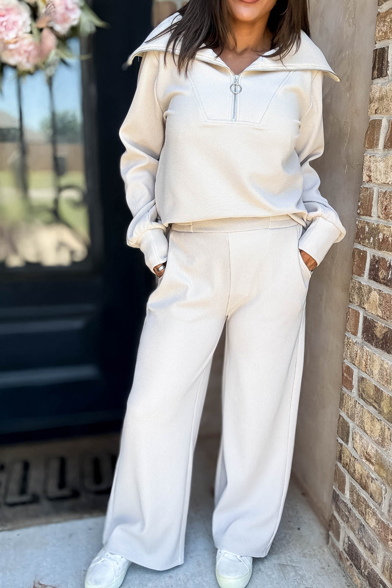 Accolade Sand Beige Ribbed High Pants