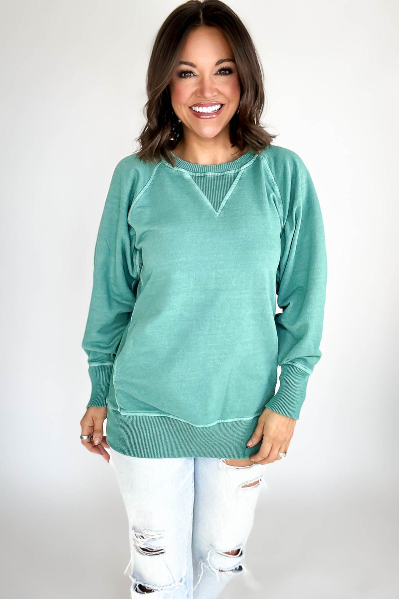 Stella Steal Dark Green Pigment Dyed French Terry Pullover With Pockets (NO RESTOCK)