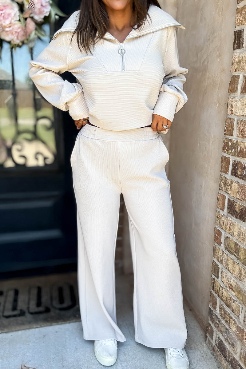 Accolade Sand Beige Ribbed High Pants