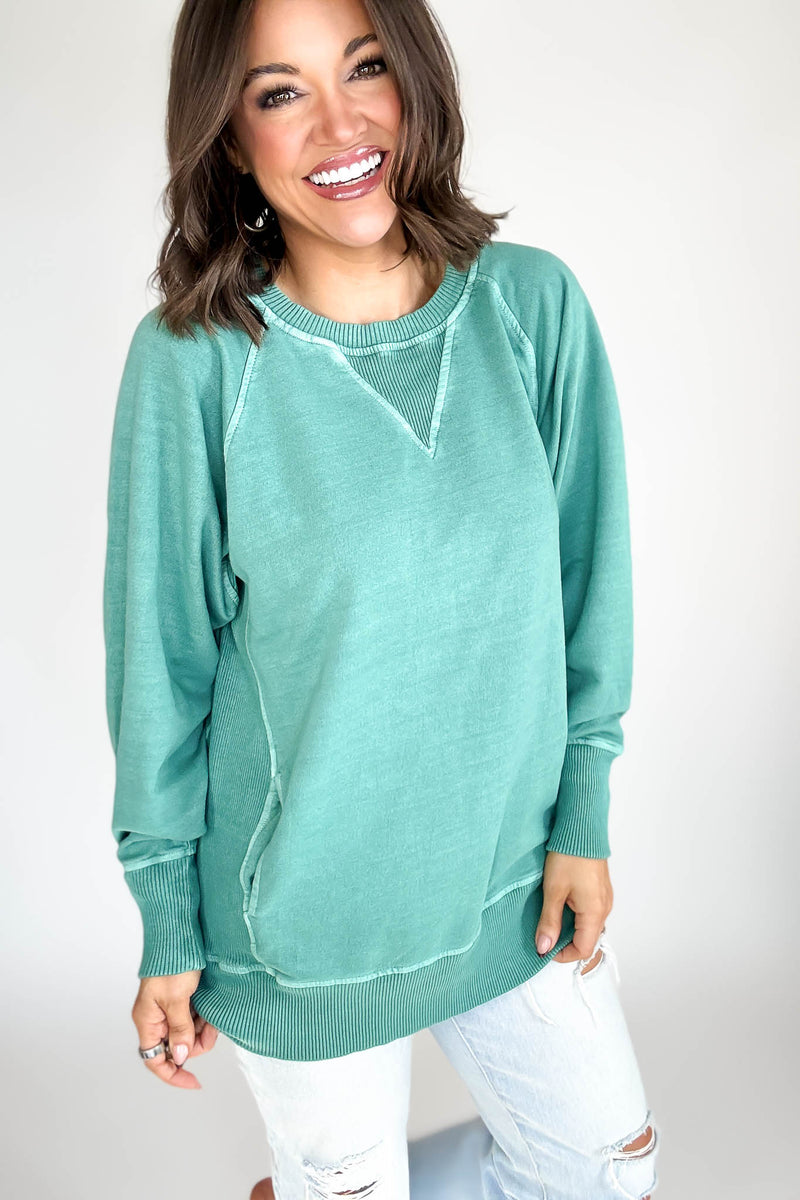Stella Steal Dark Green Pigment Dyed French Terry Pullover With Pockets (NO RESTOCK)