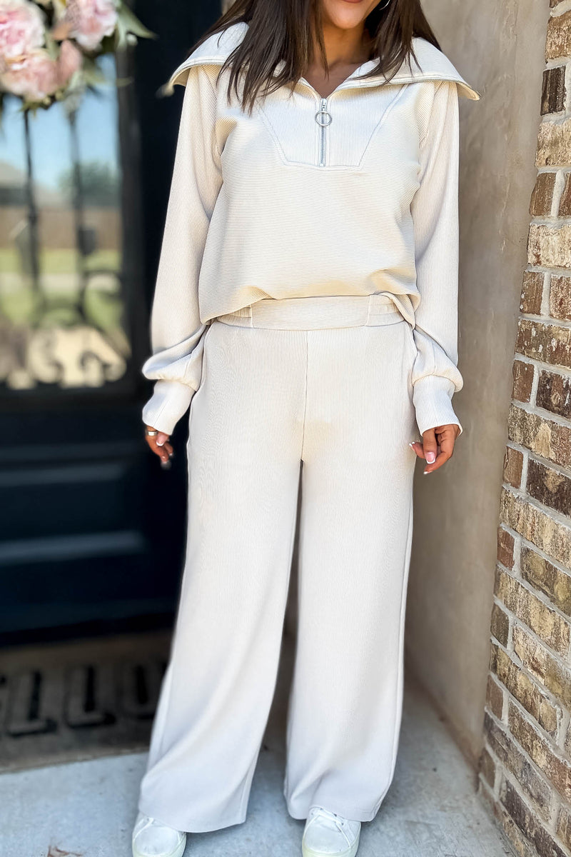 Accolade Sand Beige Ribbed High Pants