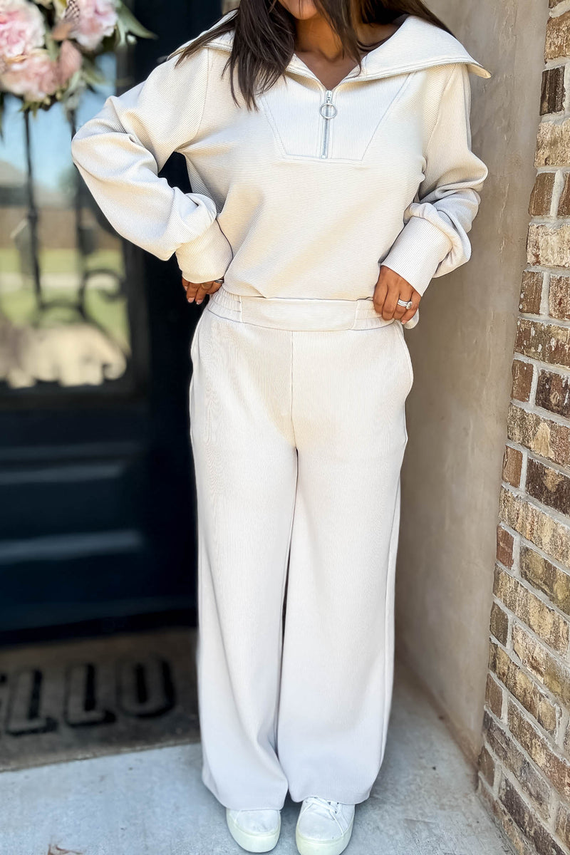 Accolade Sand Beige Ribbed High Pants