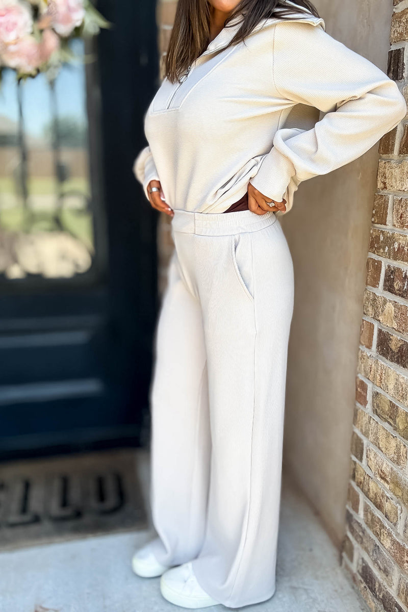 Accolade Sand Beige Ribbed High Pants